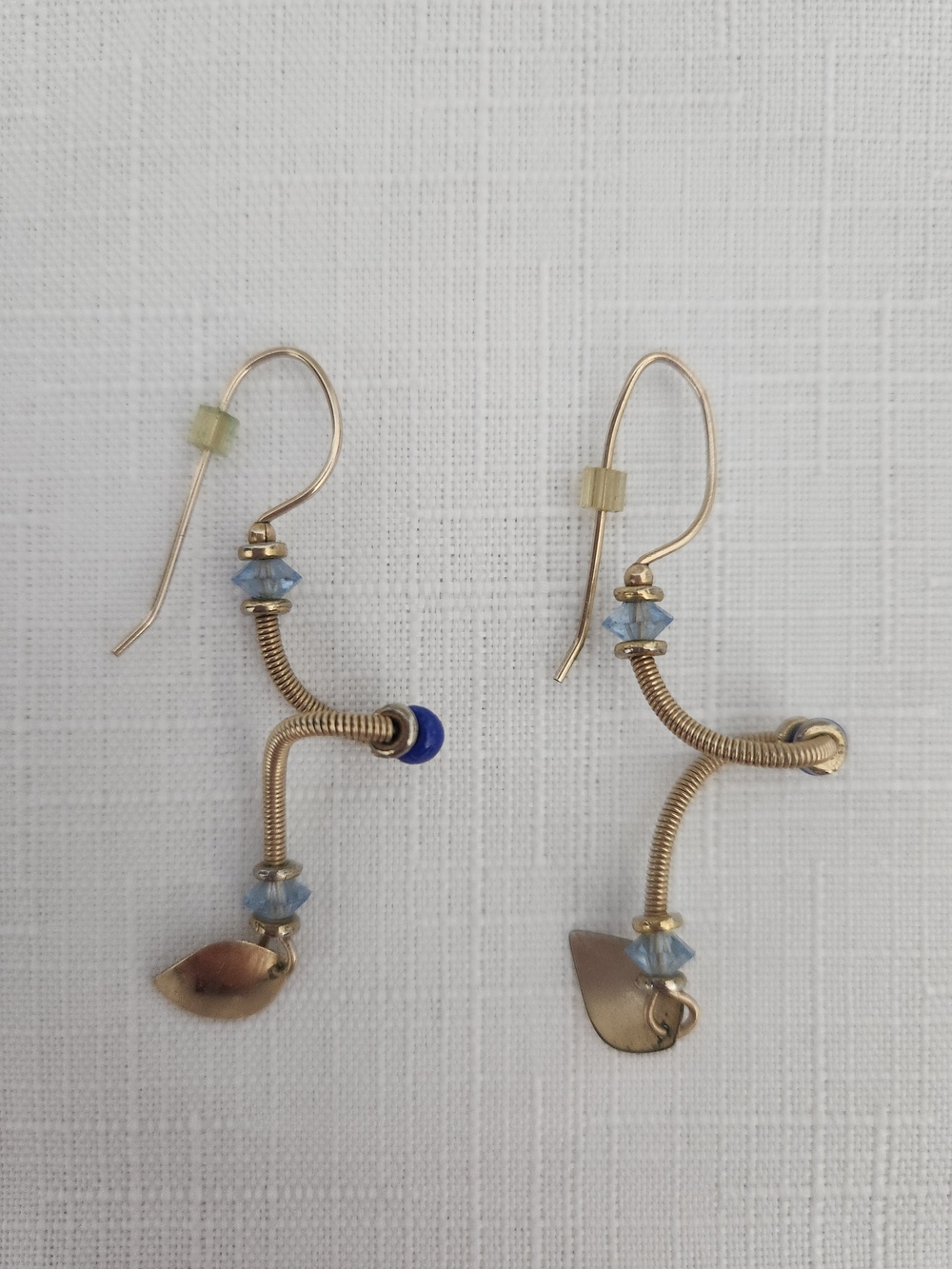 Handcrafted Gold & Blue Bead Drop Earrings
